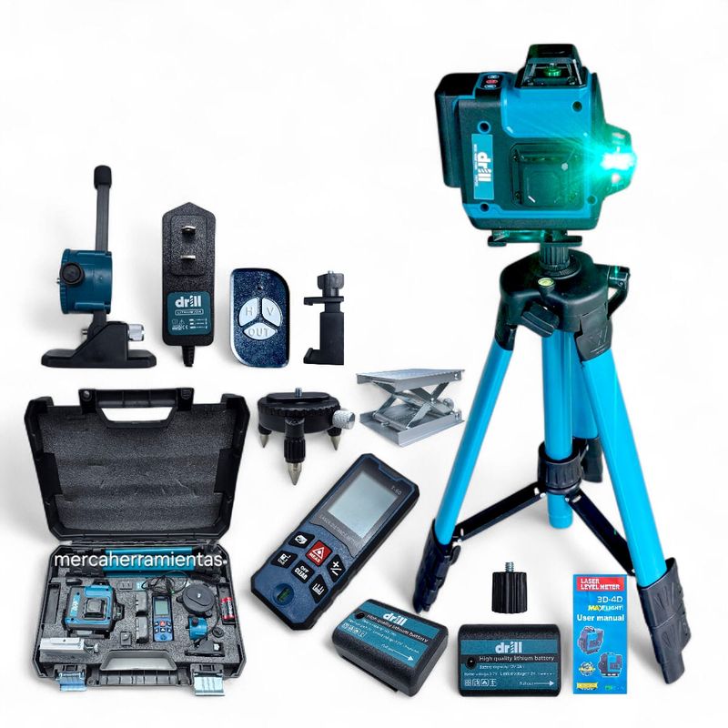 PROTOOL - Nivel Láser De 16 Lineas 4d + Metro Laser 2 Baterias Trípode