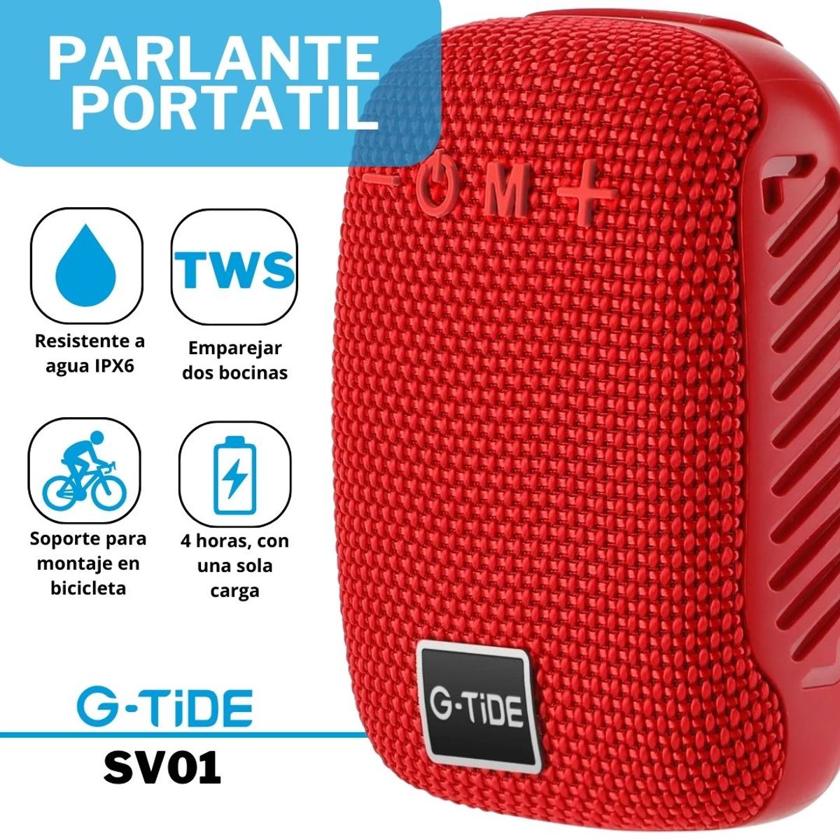 GENERICO - Parlante Bluetooth G-TIDE SV01 - Rojo