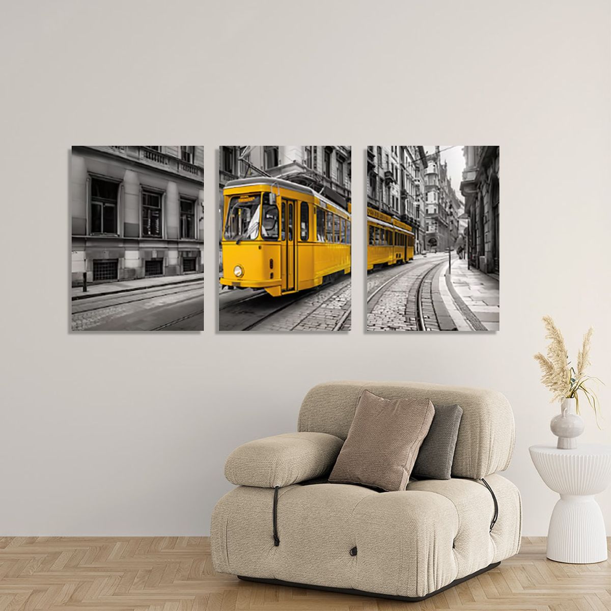 HOMUS - Cuadro Triptico Tren Lisboa  60 X 40 X 3 Cms
