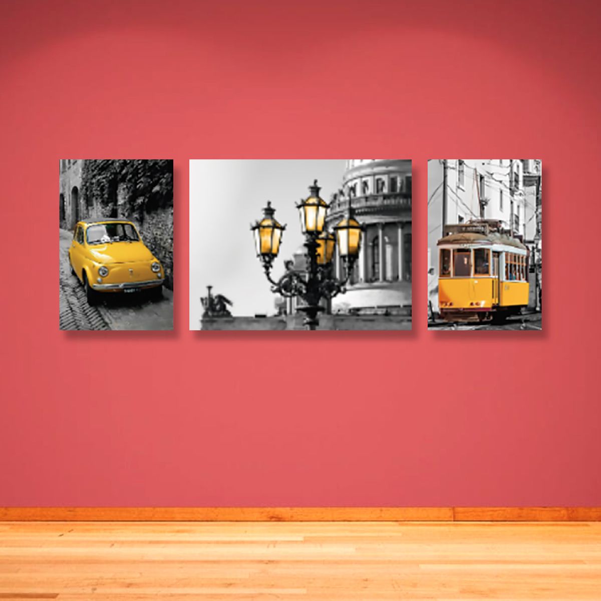 HOMUS - Cuadro Triptico Contraste Amarillo 3 60 X 40 X 3 Cms