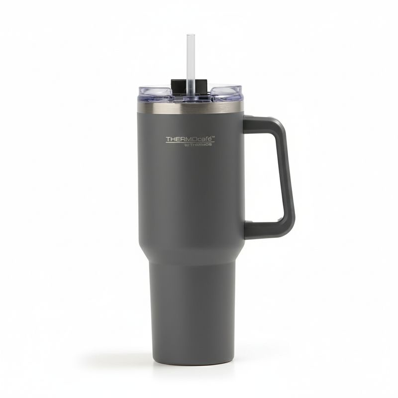 THERMO - Mug Acero Inoxidable 12L gris con Tapa Flip y Pitillo