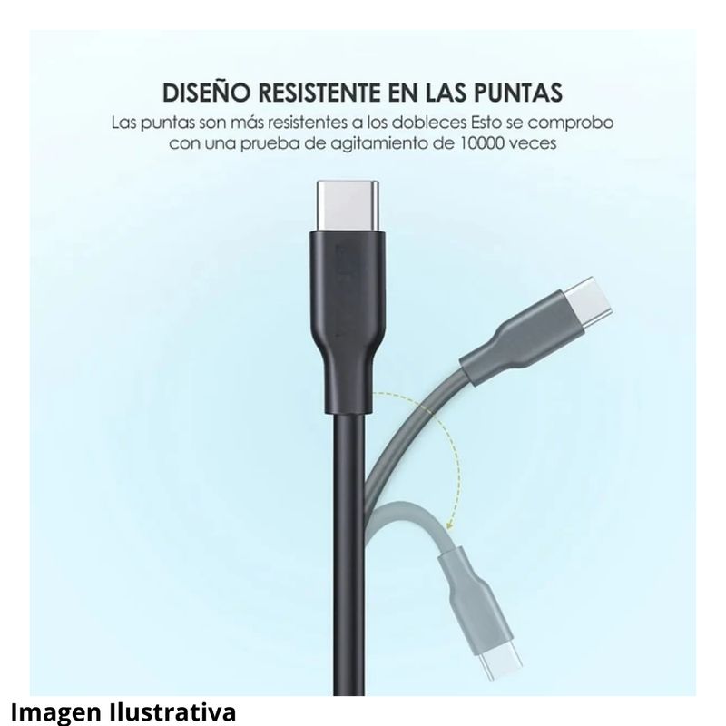 DANKI - Cable Carga Tipo C 2 Metros Diseno Compacto Resistente Negro