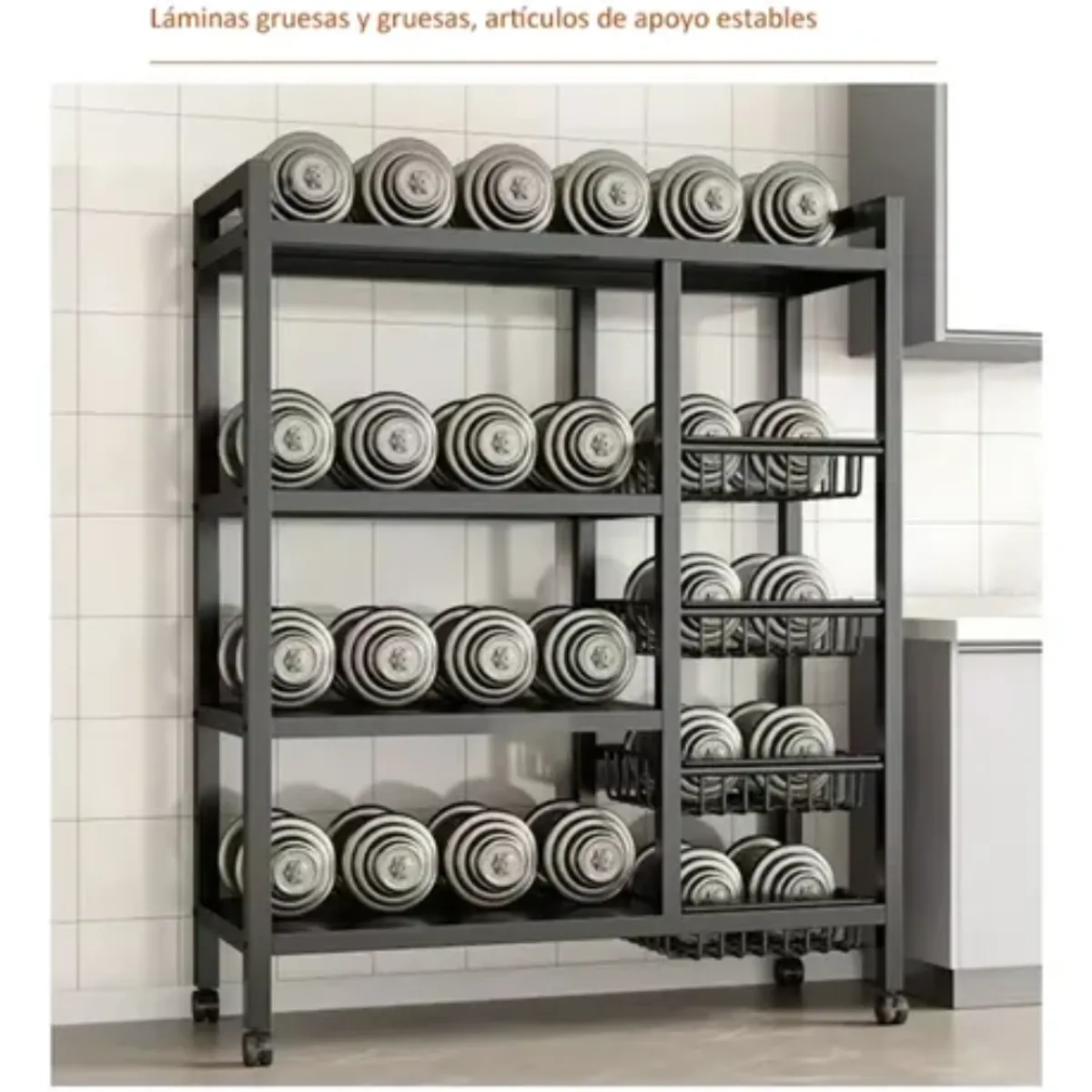 TECNOHOGAR JS - Organizador Mueble Carrito Cocina Hogar Elegante 90cm Acero
