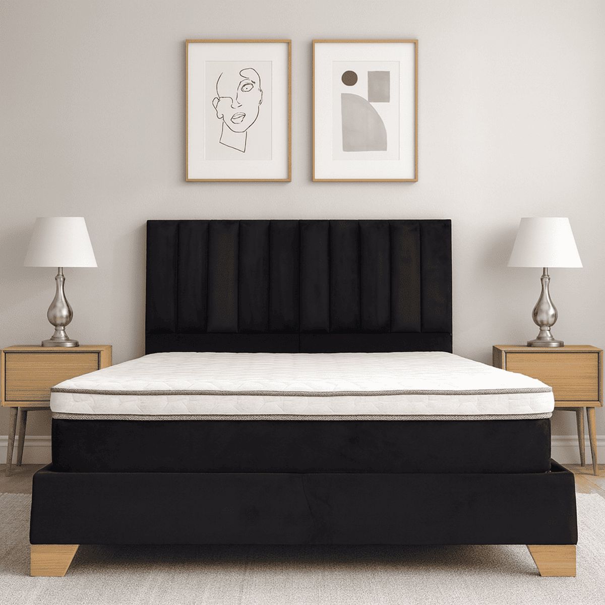 ESTILO Y CONFORT - Base Más Colchón Mas Cabecero Monaco Negro 160X190