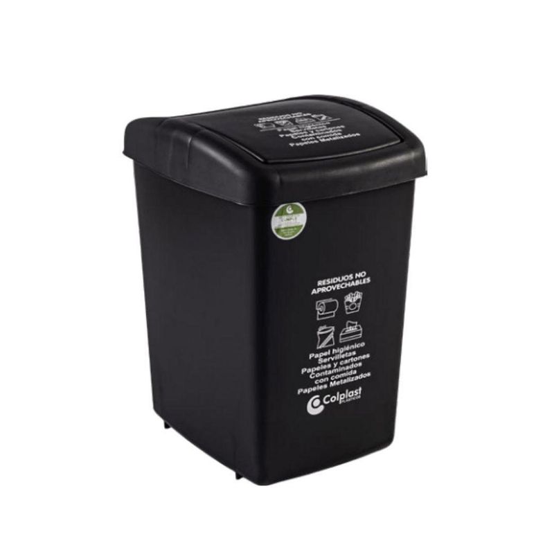 COLPLAST - Papelera Tapa Plana 36 Litros Colplast Negro
