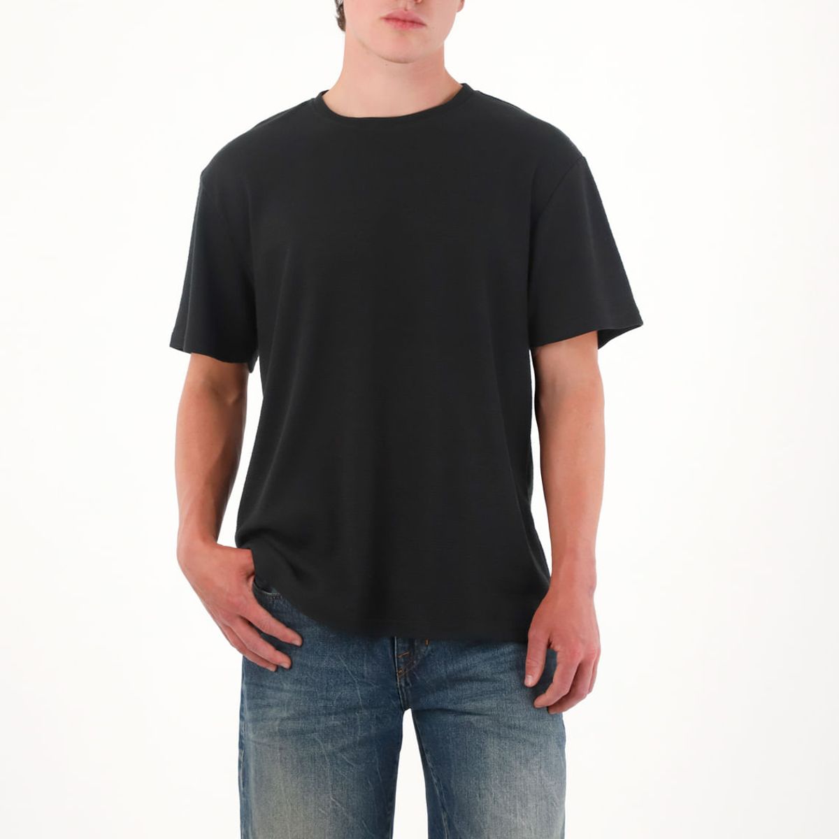 TENNIS - Camiseta básica de tela con textura negra para hombre