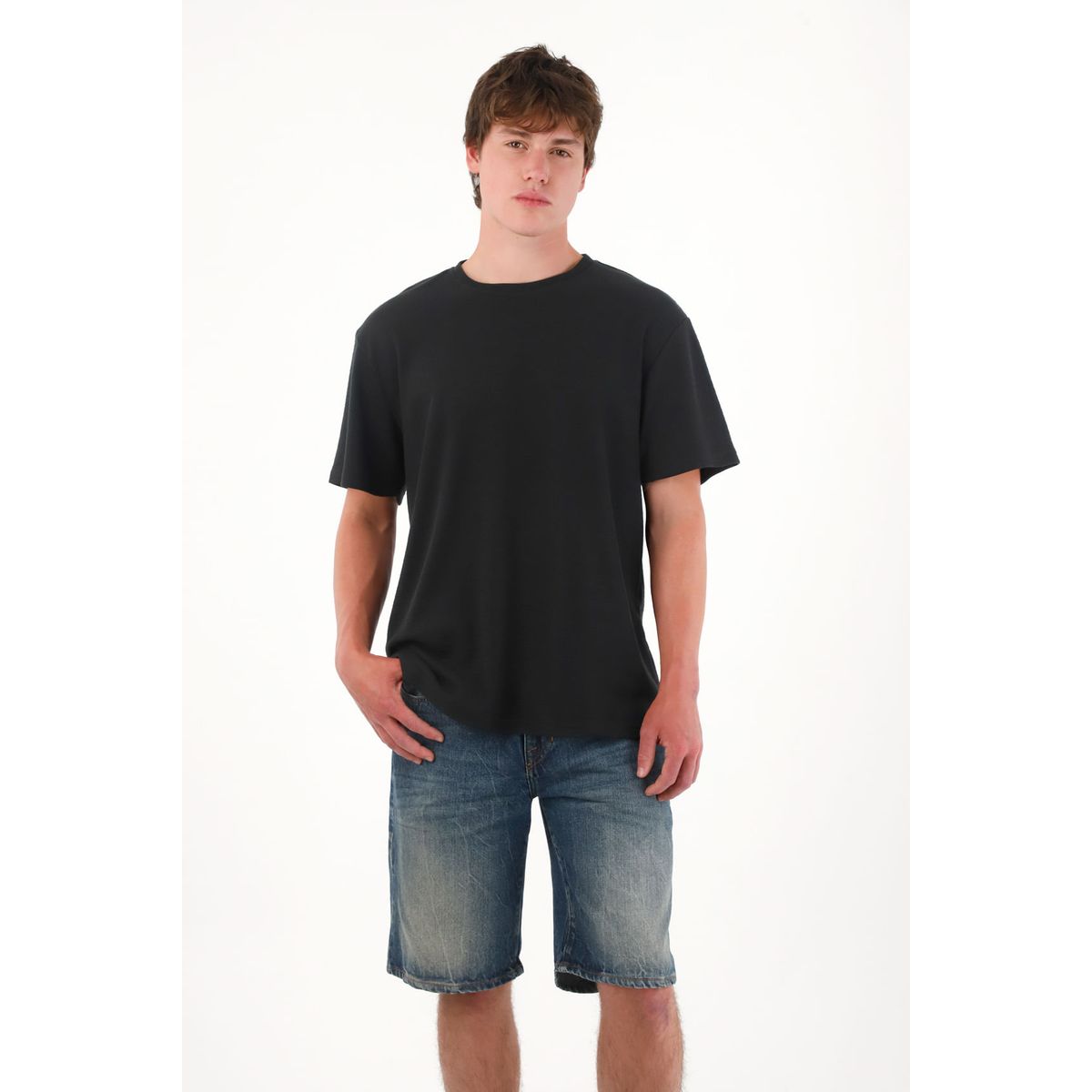 TENNIS - Camiseta básica de tela con textura negra para hombre