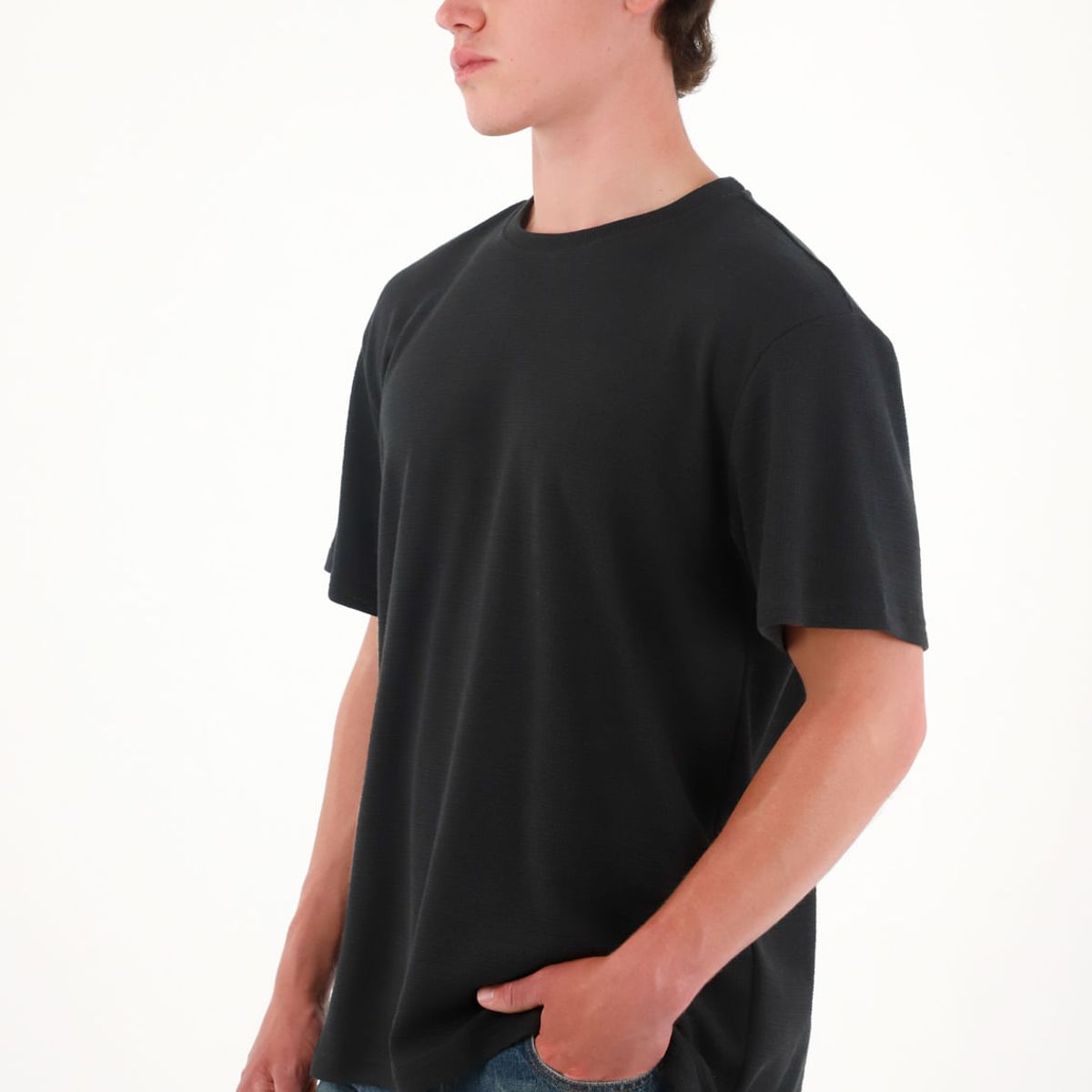 TENNIS - Camiseta básica de tela con textura negra para hombre
