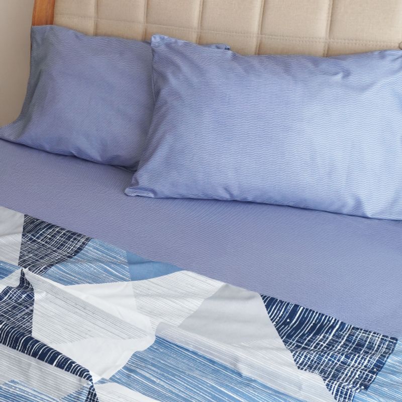 STANZIA HOME - Juego de Sabana Geometrico Azul -  Cama Queen 160