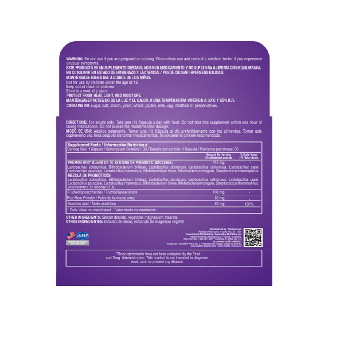 HEALTHY AMERICA - SUPLEMENTO PROBIOTICOS Y PREBIOTICOS X 30U ENTEROPHYLUS