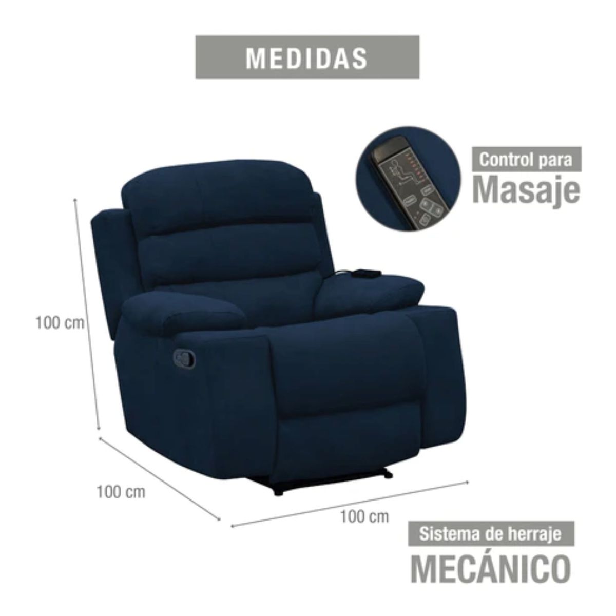 ELITE LIVING - SILLA RECLINABLE HOUSTON ESTATICA MASAJE AZUL  TELA