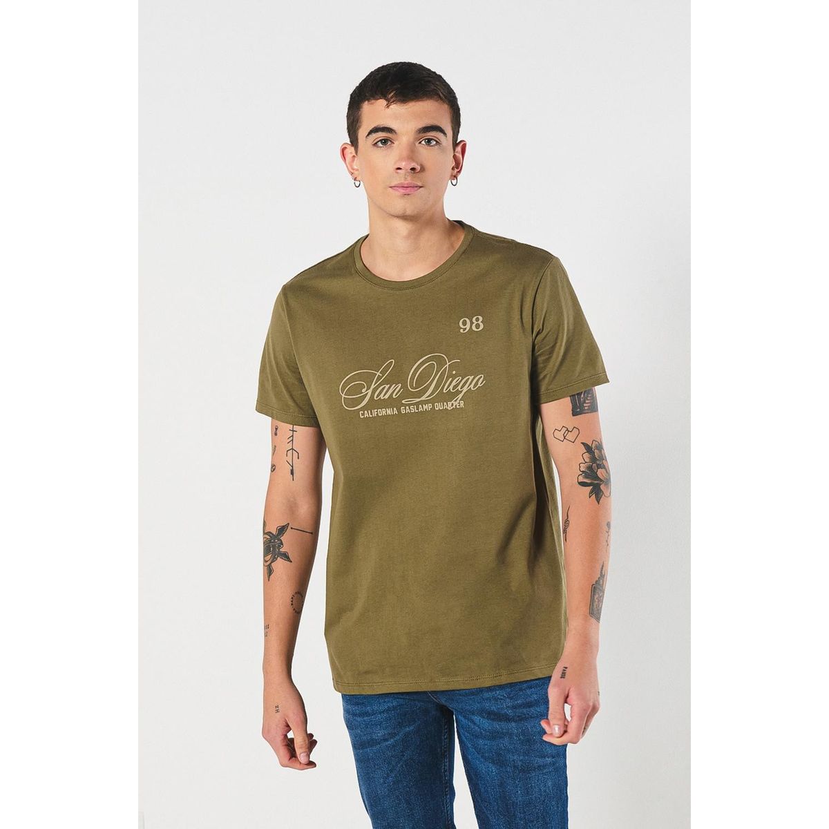 KOAJ - KOAJ Camiseta manga corta unicolor con estampado en frente est HOMBRE