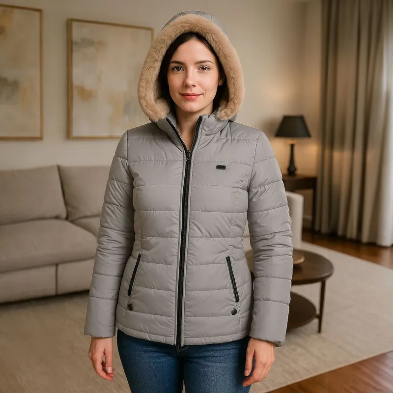 TOUCH - Chaqueta para Mujer Capucha e Interior en Tela Ovejera Zara Gris Perla