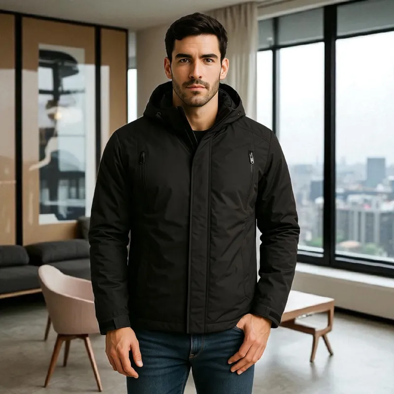 VOYPRE - Chaqueta Impermeable Para Hombre Con Capucha Removible Orion Negra