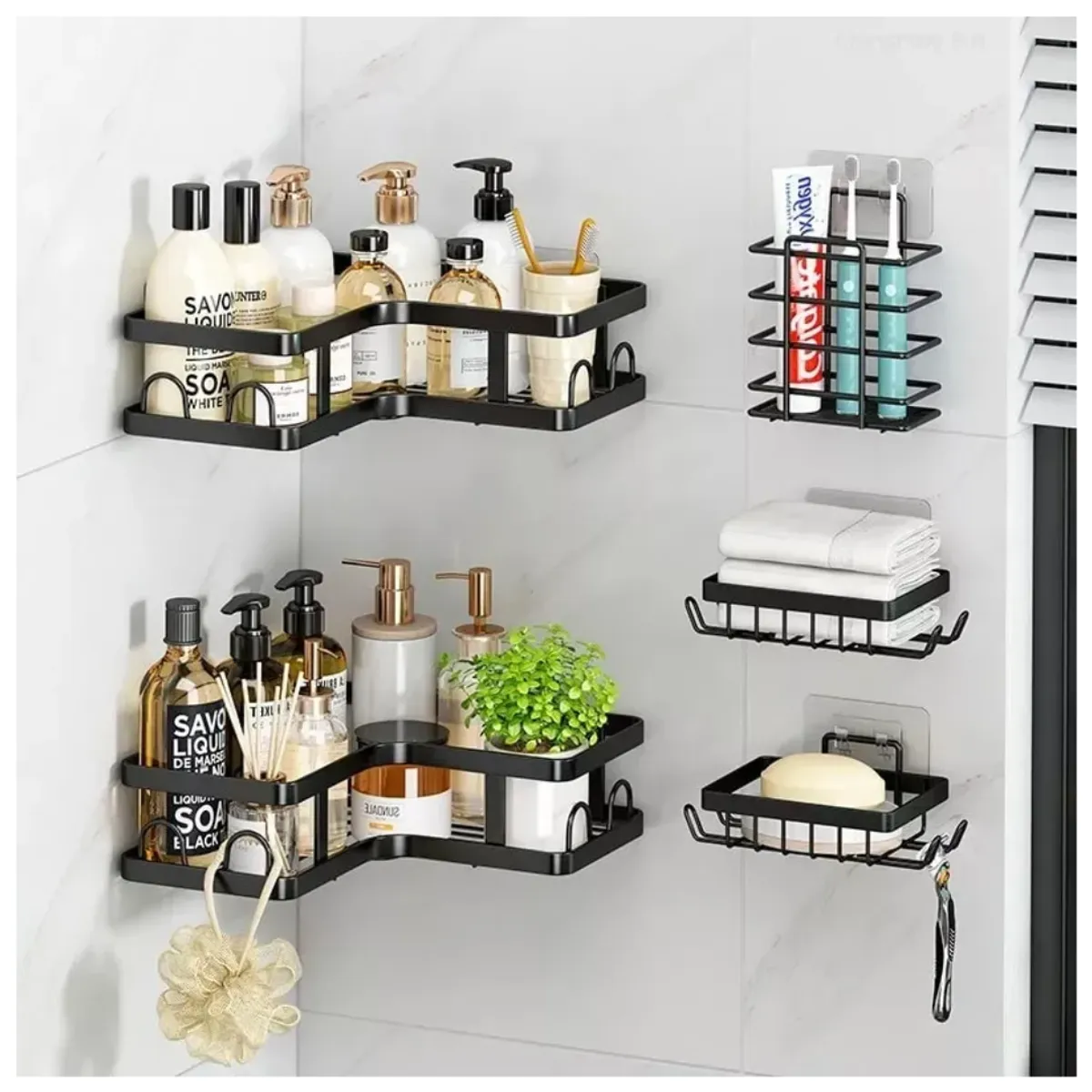 GENERICO - Estante Organizador Esquinero Para Ducha Pared Baño 5 Piezas