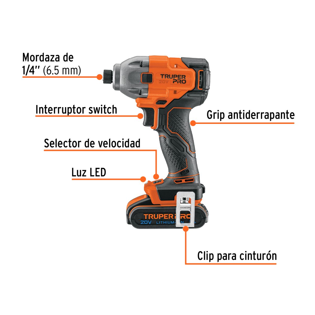 TRUPER - Atornillador Impacto Inalámbrico 20V Truper Pro 1 Batería