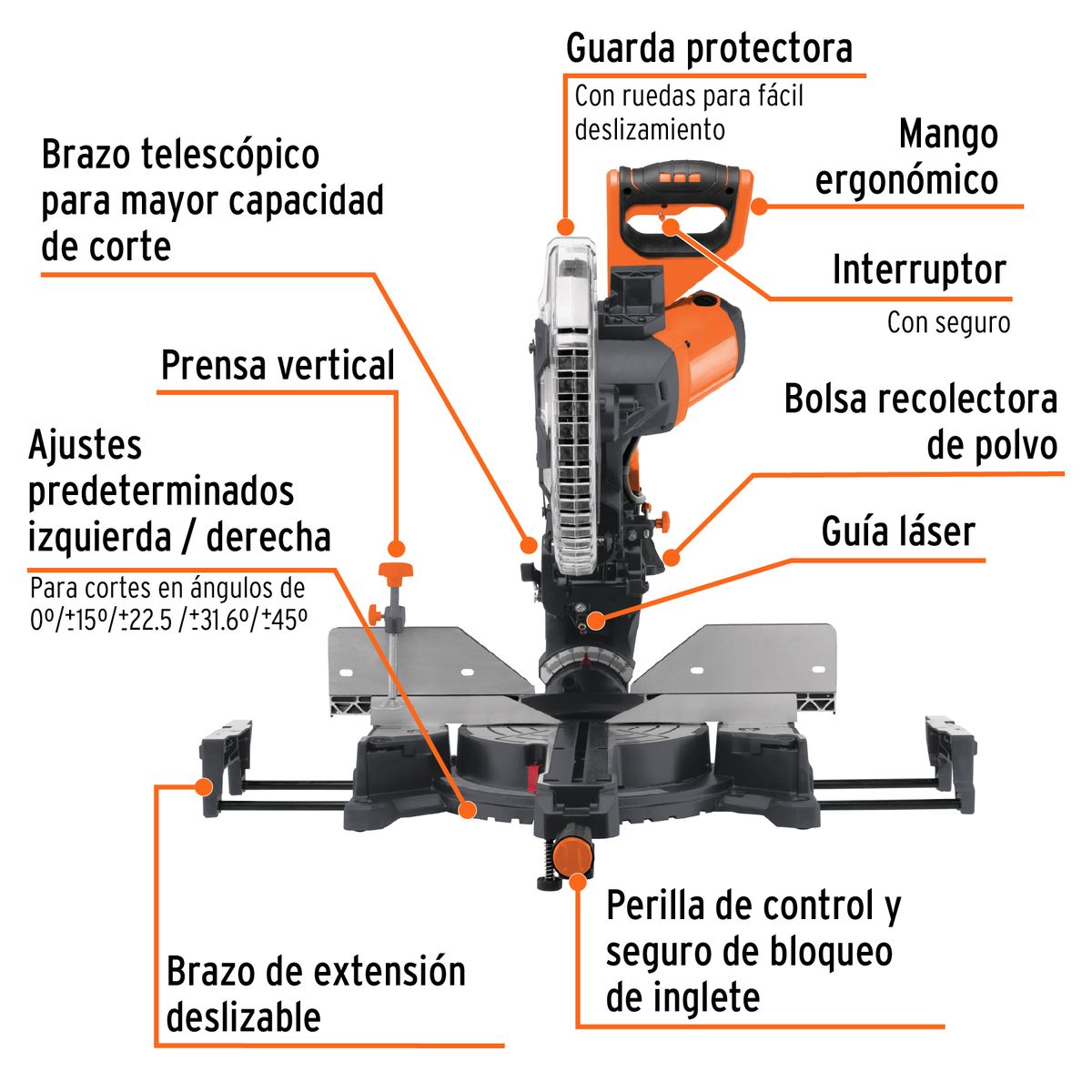 TRUPER - Sierra Inglete Telescópica 2000W 12 Truper Con Guía Laser