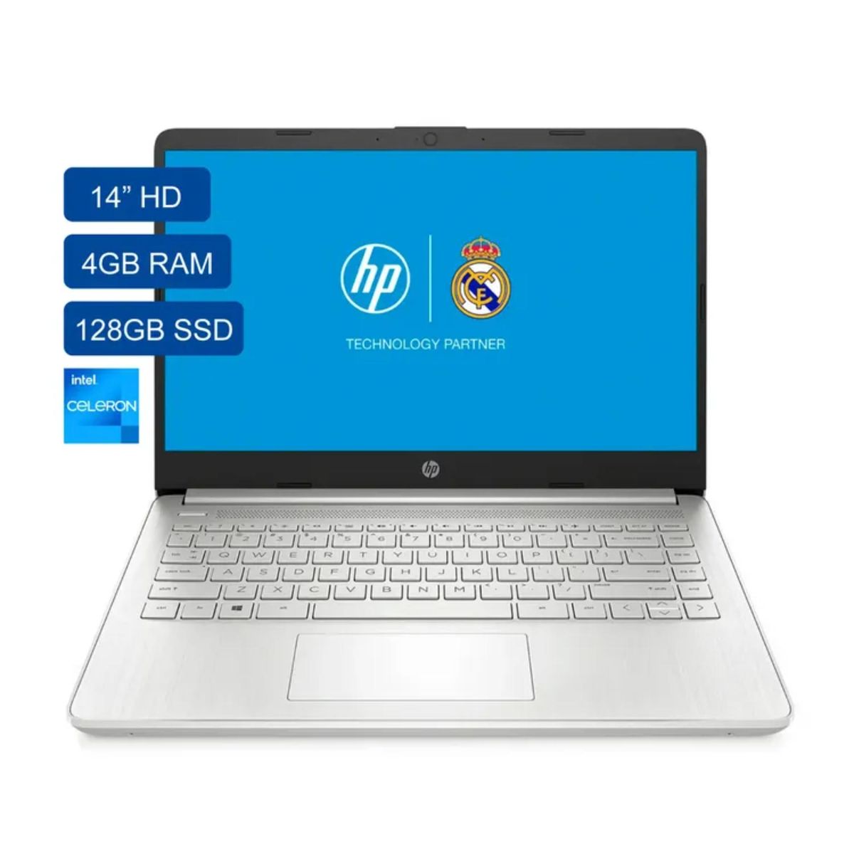 HP - Computador Portátil HP 14" Pulgadas Dq0532la Intel Celeron  RAM 4GB  Disco SSD 128 GB Plata
