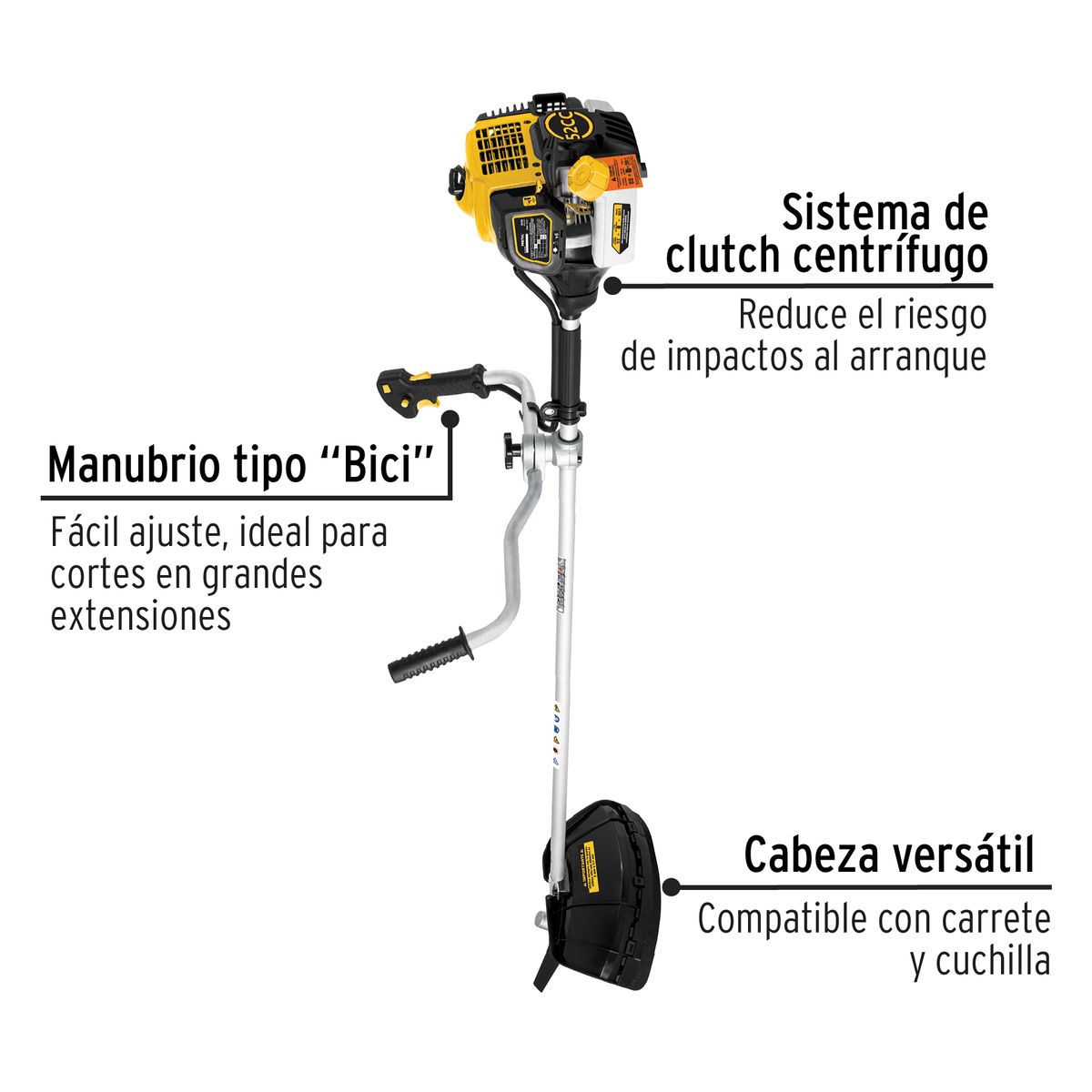 PRETUL - Guadaña Gasolina 52cc 1.8hp Pretul Tipo Bici 9300 Rpm 0.6l