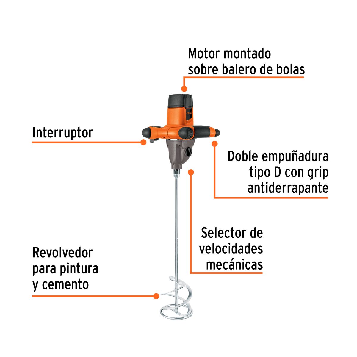 TRUPER - Mezcladora Eléctrica 1400w 0-800 Rpm 90x12cm Truper Pro