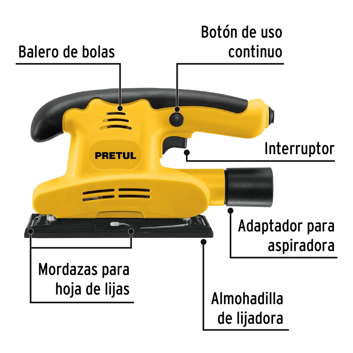 PRETUL - Lijadora Orbital 1/3 Hoja 150w Pretul 12000 Opm Adaptador