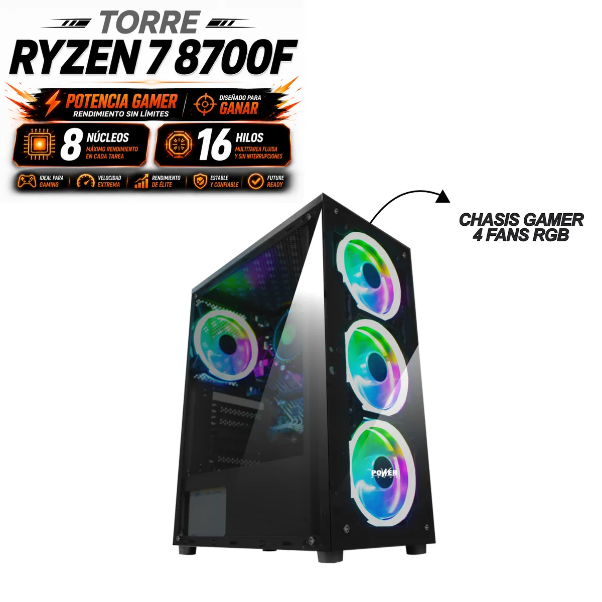 AMD - TORRE GAMER RYZEN 7 8700F - RTX 5060 8GB - RAM 32GB - SSD 1TB - BOARD B650  + COMBO 4 EN 1