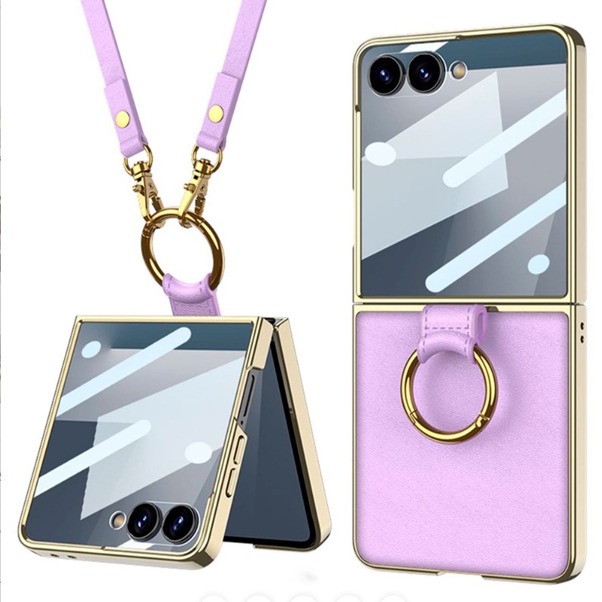 GENERICO - Funda GKK Electro Plateado Lujo Con correa para Samsung Z Flip 7 Lila