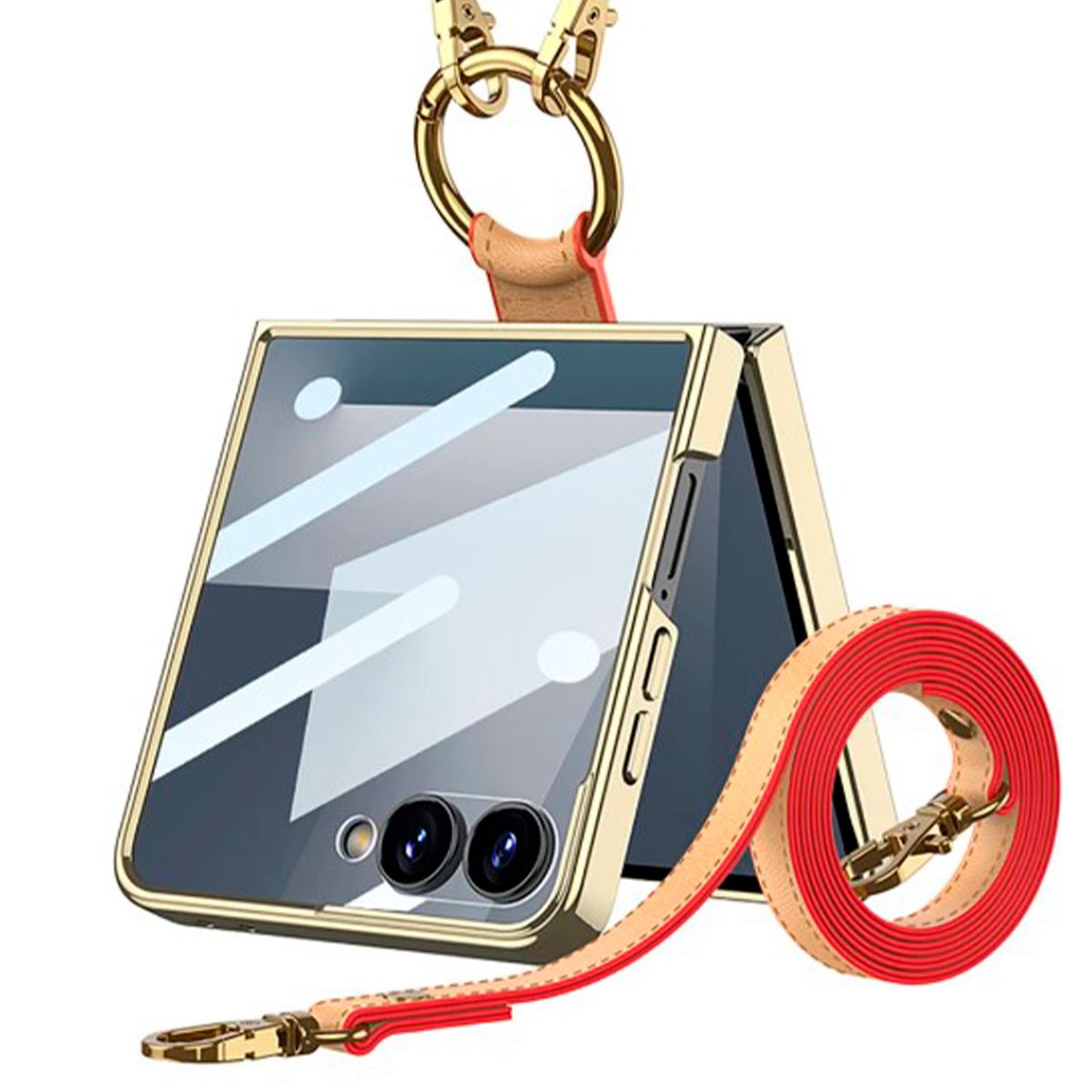 GENERICO - Funda GKK Electro Plateado Lujo Con correa para Samsung Z Flip 7 Lila