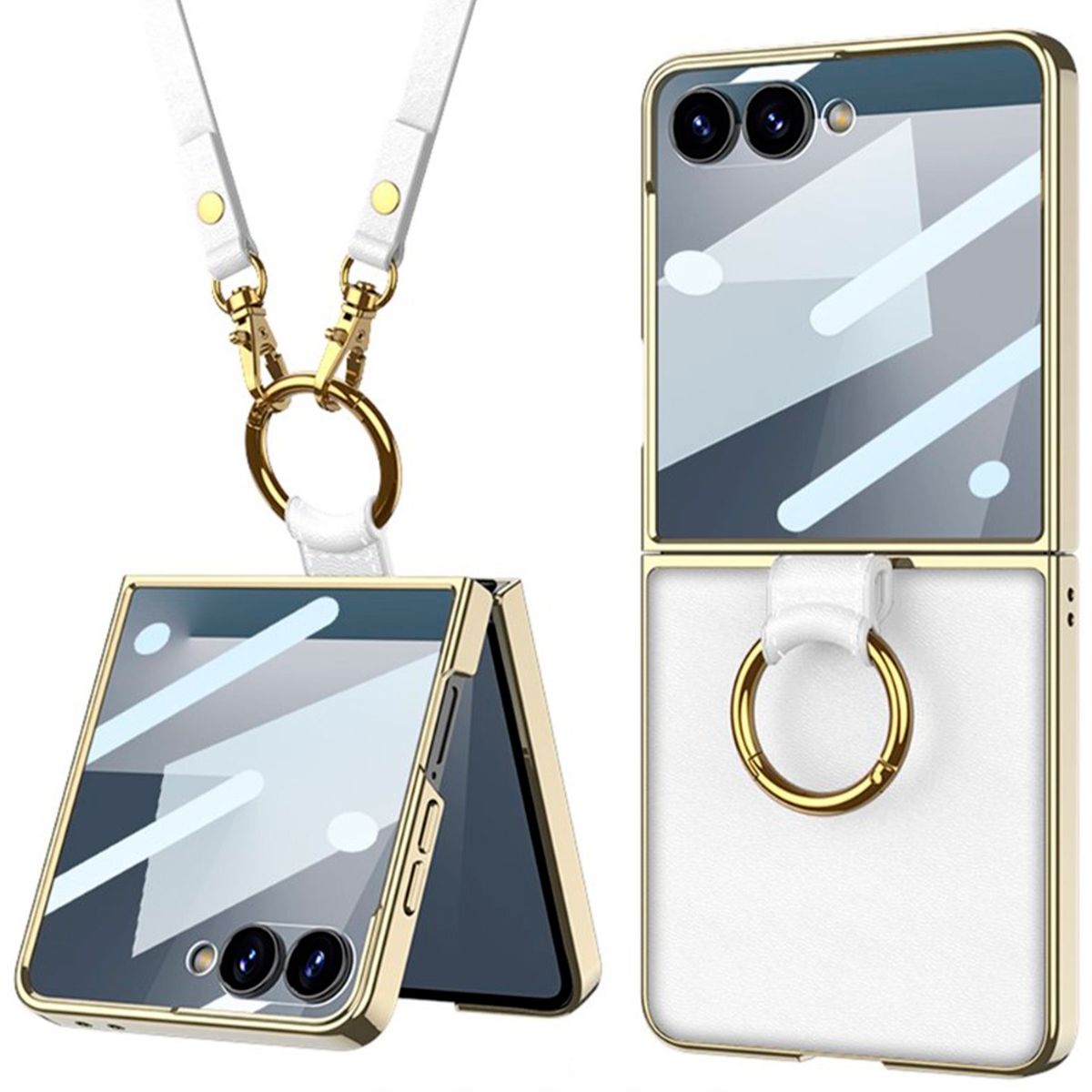 GENERICO - Funda GKK Electroplata de Lujo Con correa para Samsung Z Flip 7 blanco