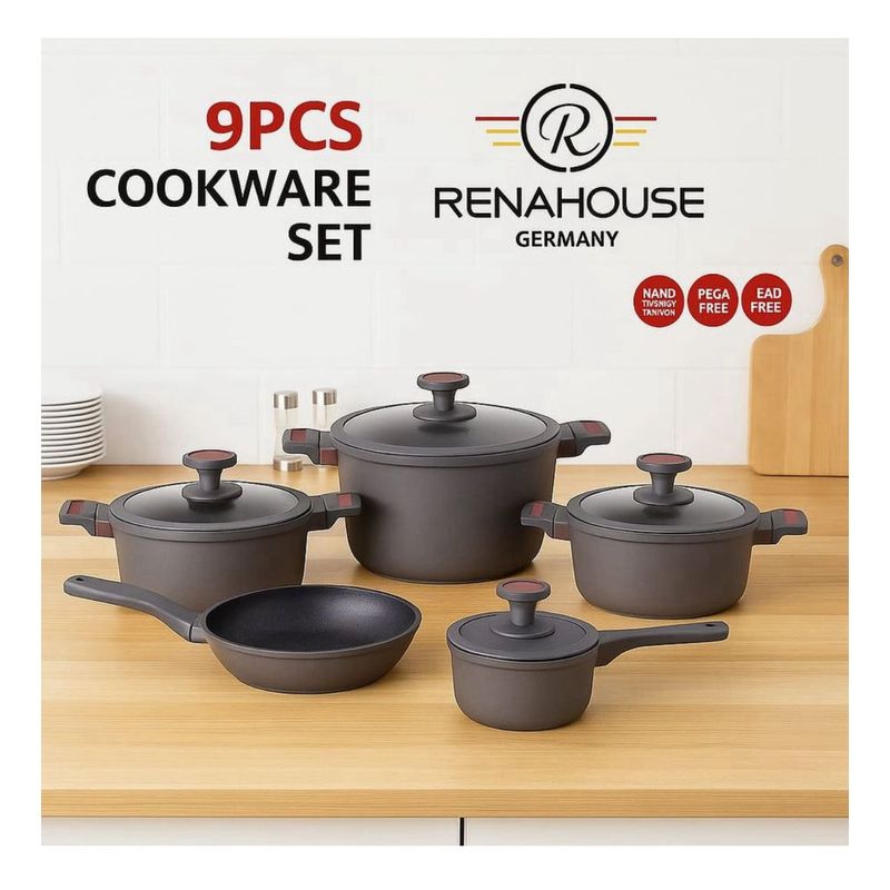 RENAHOUSE - Set de Ollas Renahouse 9 Piezas Granito Volcanico Antiadherentes