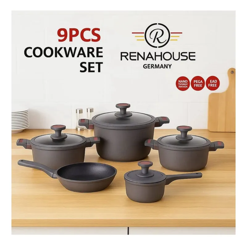 RENAHOUSE - Set de Ollas Renahouse 9 Piezas Granito Volcanico Antiadherentes