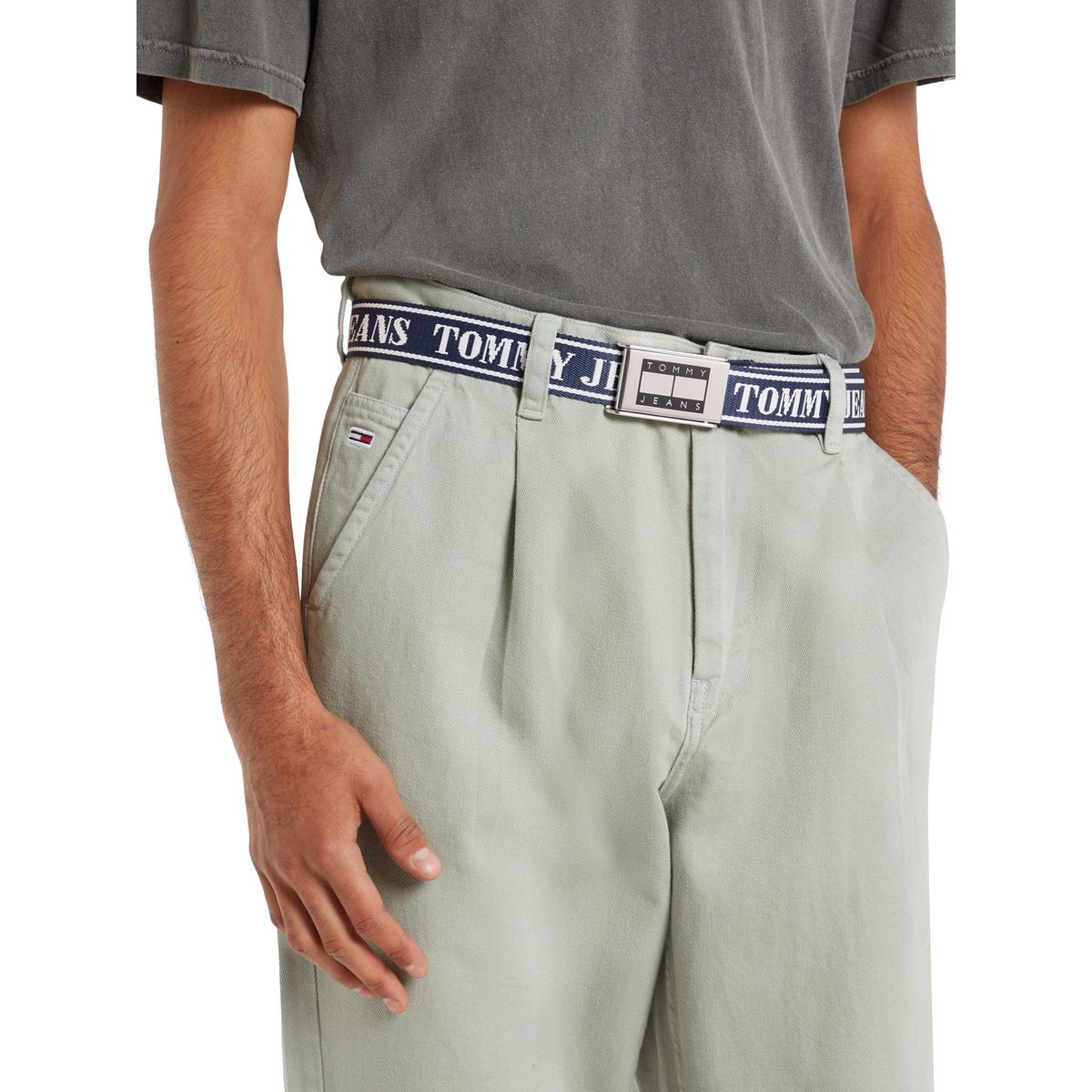 TOMMY HILFIGER - Cinturón gris trenzado de jacquard reciclado Tommy Hilfiger