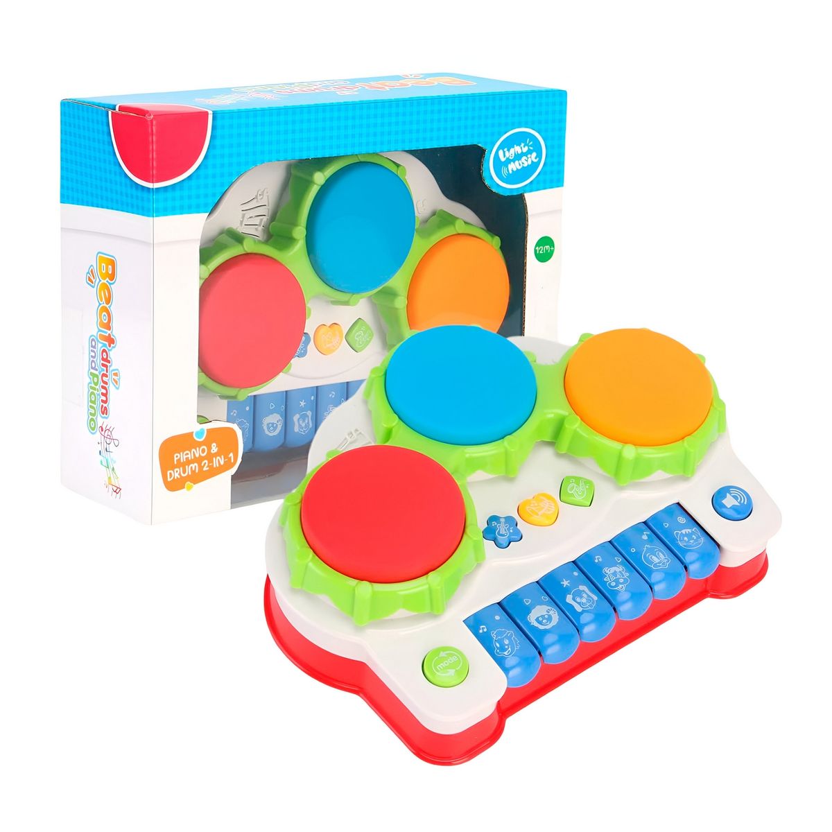 GENERICO - Piano Tambor Interactivo Luz Sonidos Juguete + Bateria