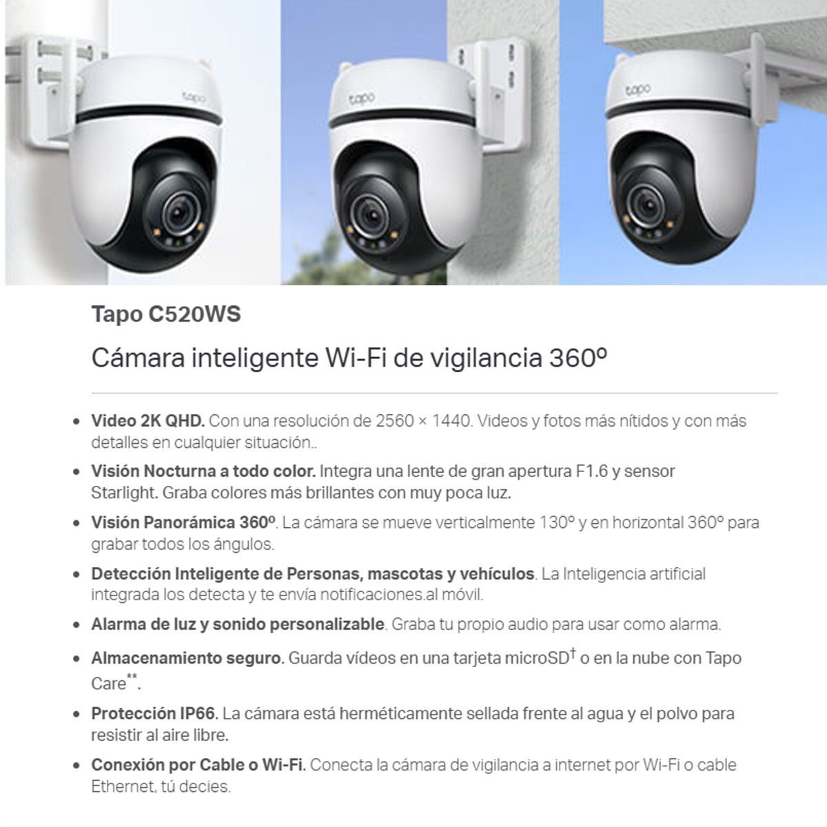 TP LINK - Cámara IP Wifi 2K 360° Tp-link Tapo C520WS + Micro SD 256GB