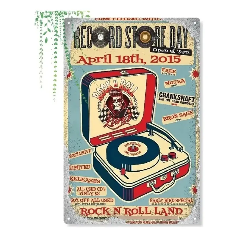 USA - Aviso Metal Retro Vintage Antiguo Usa Pintado Tocadiscos