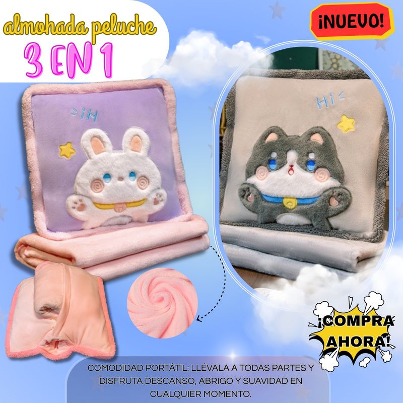 BEBESITOS - REGALO PARA CUMPLEAÑOS NIÑOS ALMOHADA CON COBIJA ESTILO GATO