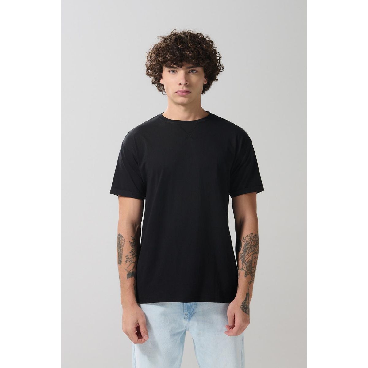 KOAJ - KOAJ Camiseta en algodón unicolor con manga corta y costura HOMBRE