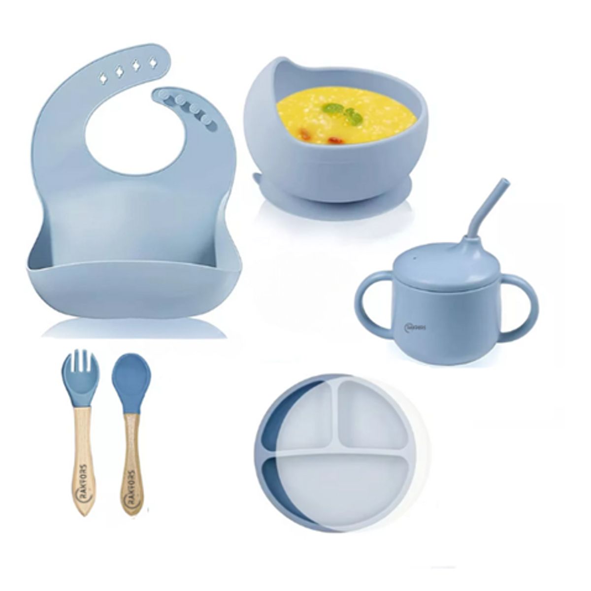 RAKTORS - Kit Alimentación Bebe Bambú Silicona platos a presion