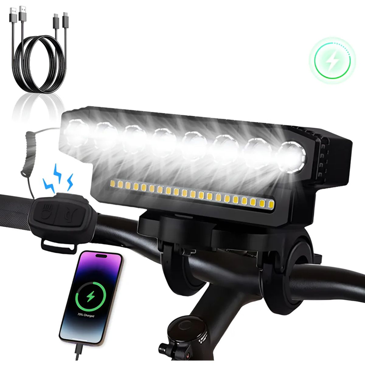 RAKTORS - Luz Bicicleta Raktors Bocina Recargable 8led Brillo Potente