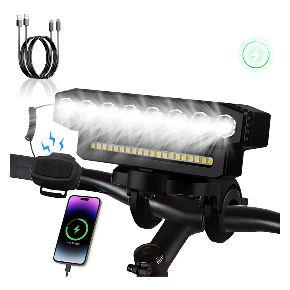 RAKTORS - Luz Bicicleta Raktors Bocina Recargable 8led Brillo Potente