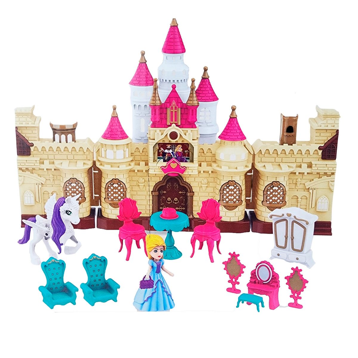 GENERICO - Castillo Princesa Unicornio Accesorios Muebles Juguete Niñas