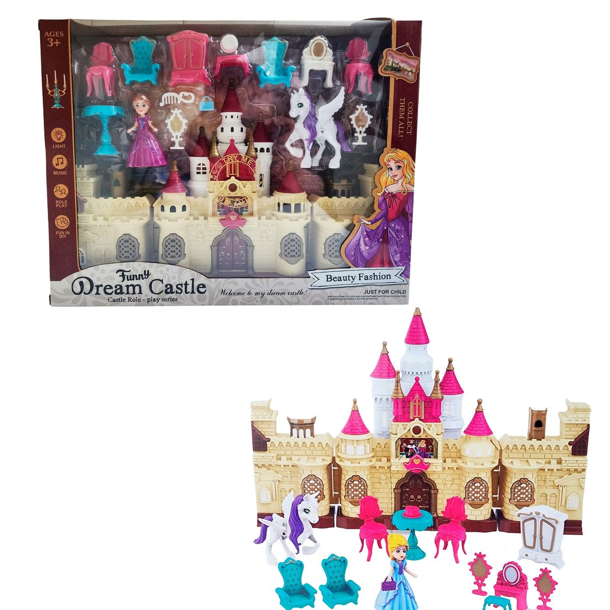 GENERICO - Castillo Princesa Unicornio Accesorios Muebles Juguete Niñas