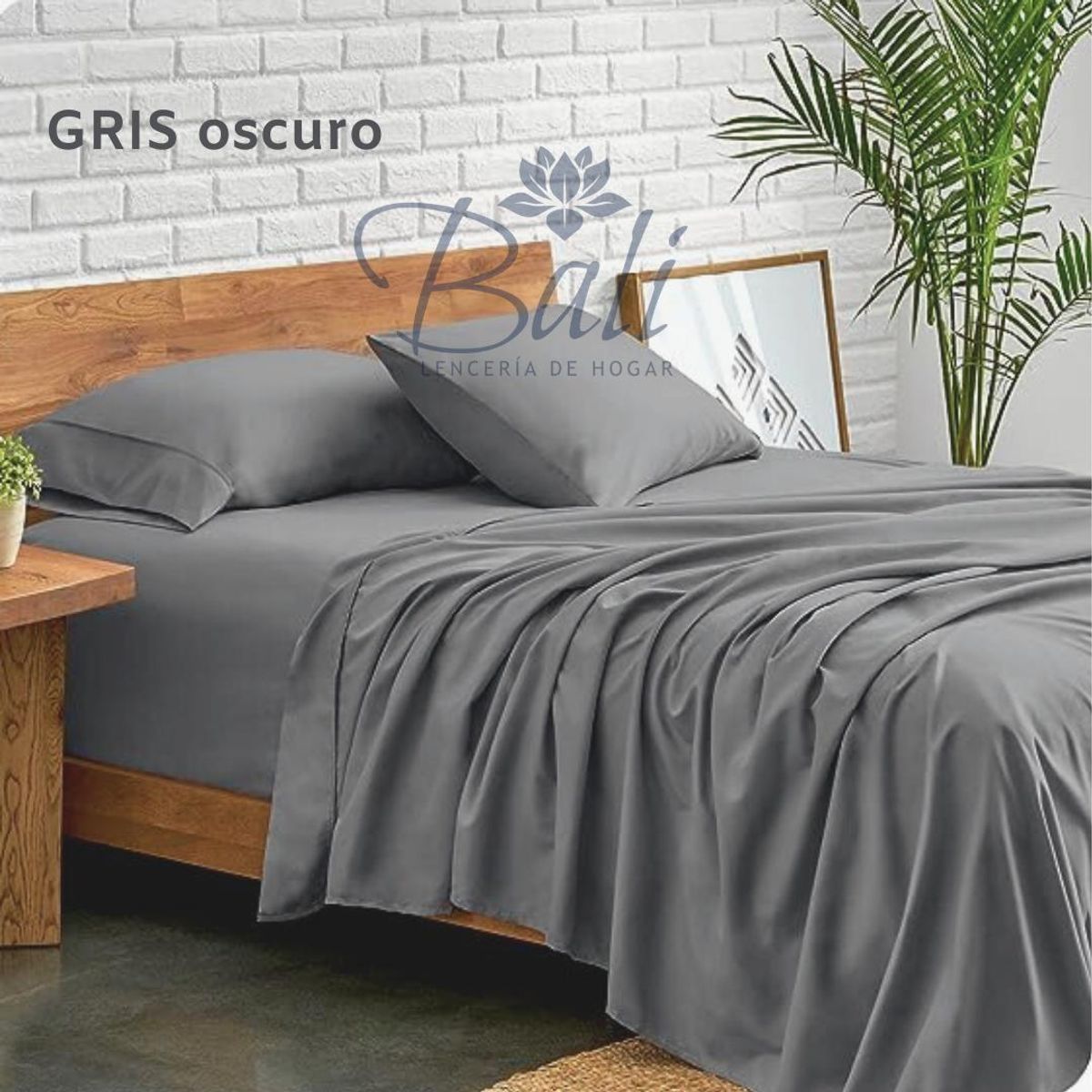BALI - Sabanas Cama Semidoble Gris Oscuro Calidad Premium