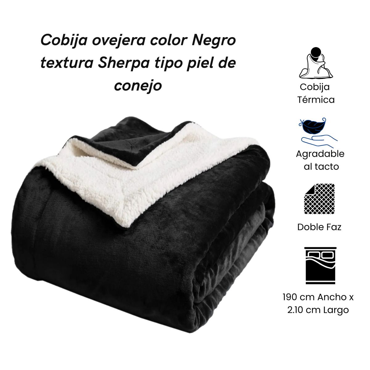 GENERICO - Cobija Térmica Ovejera Doble Color Negro