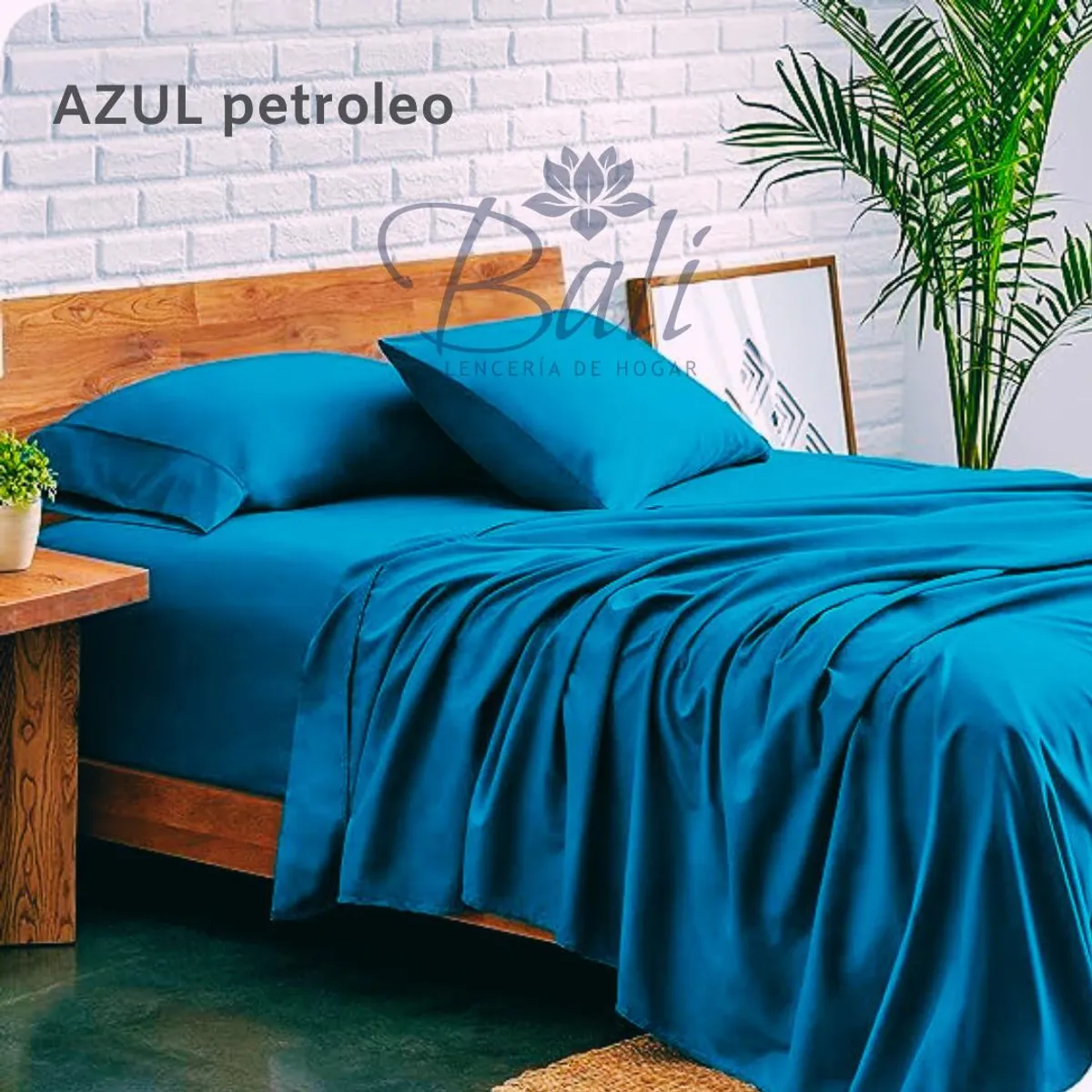 BALI - Sabanas Cama Semidoble Azul Petróleo Calidad Premium