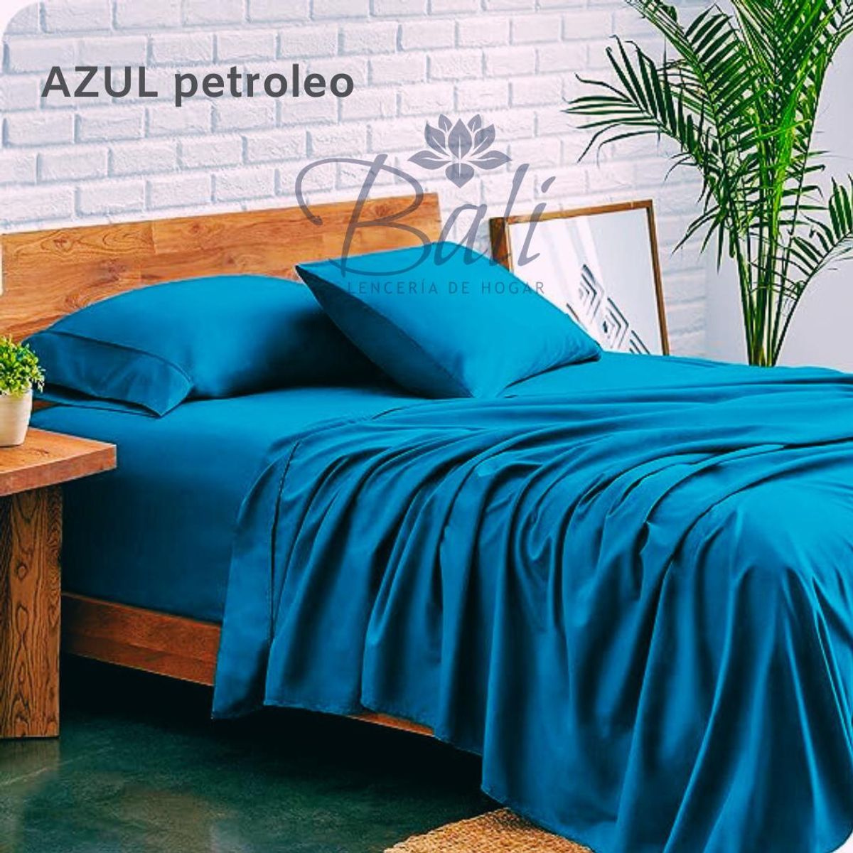 BALI - Sabanas Cama Semidoble Azul Petróleo Calidad Premium