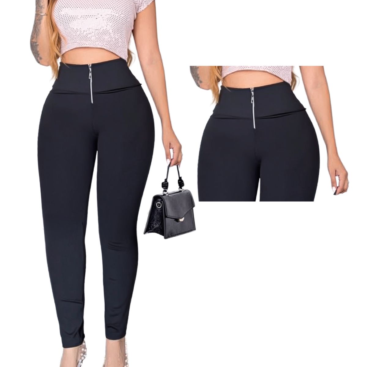 SYK - Leggins Pantalon Suplex Tiro Alto Cremallera