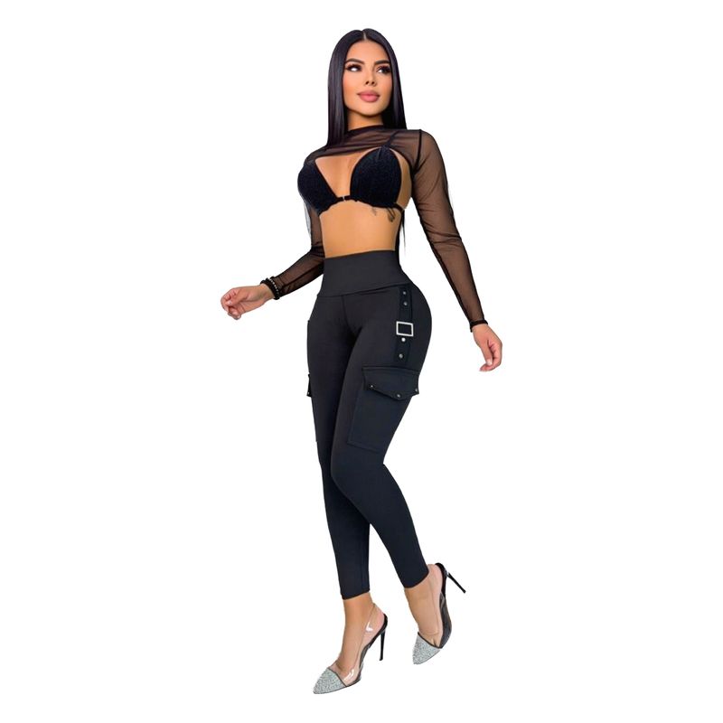 SYK - Leggins Pantalon Suplex Tiro Alto Tipo Cargo