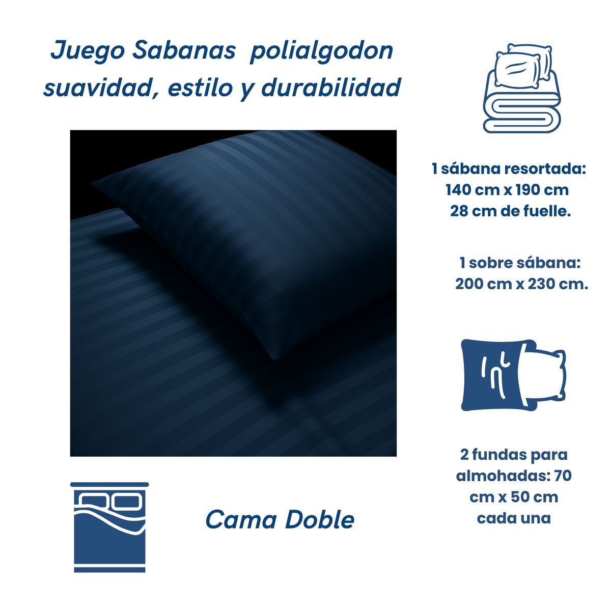 GENERICO - Juego de Sabanas para cama Doble elegancia nocturna