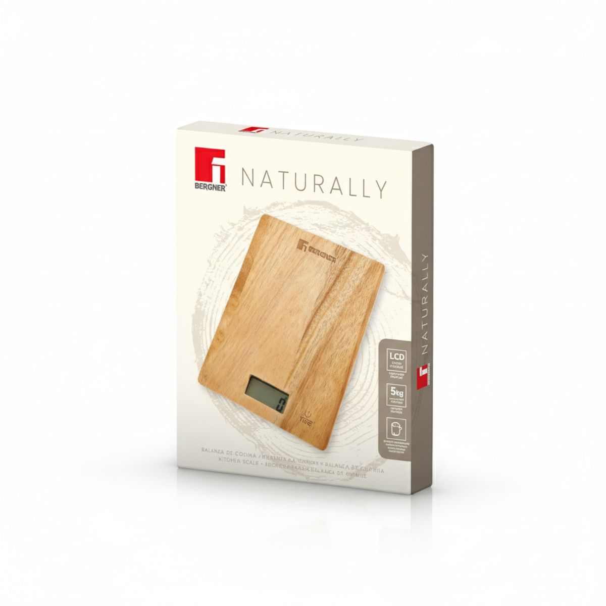 BERGNER - Báscula de Cocina Electrónica Digital  Madera de Acacia Natural